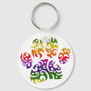 Rainbow Watercolor Tribal Dog Paw Tattoo Print Keychain