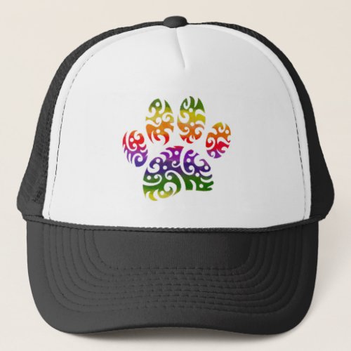 Rainbow Watercolor Tribal Dog Paw Tattoo Print Trucker Hat