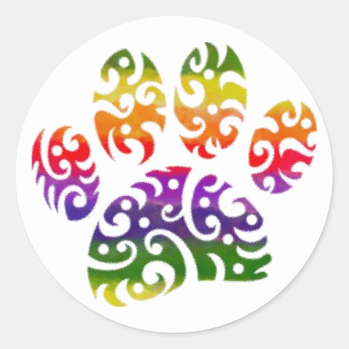 Rainbow Watercolor Tribal Tattoo Dog Paw Print Classic Round Sticker