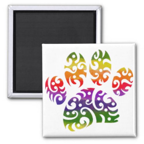 Rainbow Watercolor Tribal Tattoo Dog Paw Print Magnet