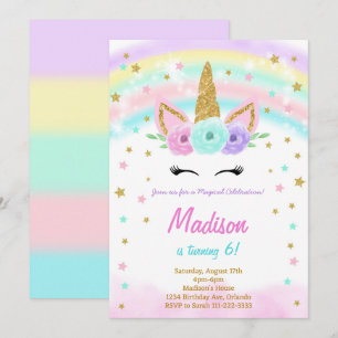 Rainbow Watercolor Unicorn Birthday Invitation