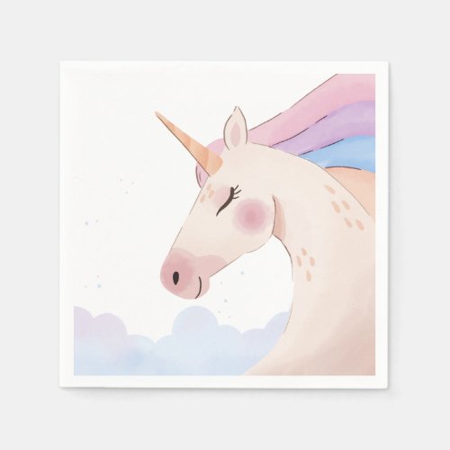 Rainbow Watercolor Unicorn Birthday Party  Napkins