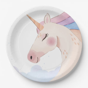 Rainbow Watercolor Unicorn Birthday Party | Paper Plates