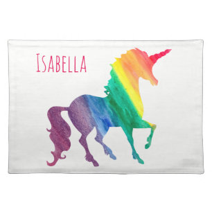 Rainbow Watercolor Unicorn Girls Personalized Placemat