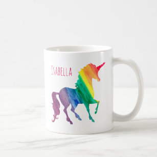 Rainbow Watercolor Unicorn Pretty Personalized Coffee Mug