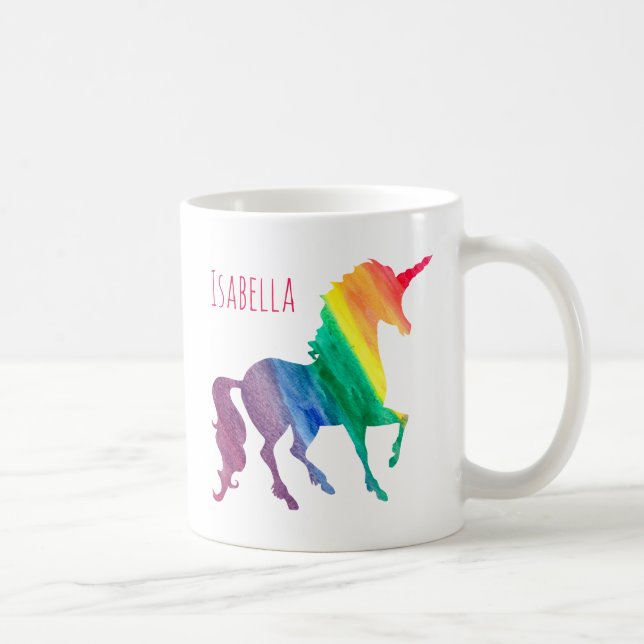 Rainbow Watercolor Unicorn Pretty Personalized Coffee Mug (Right)