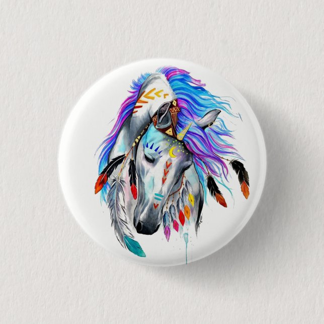 Rainbow watercolor war horse button (Front)
