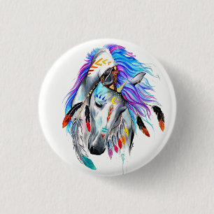 Rainbow watercolor war horse button