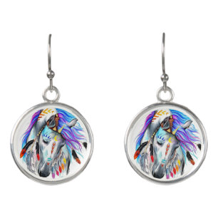 Rainbow watercolor war horse earrings