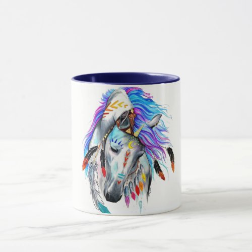 Rainbow watercolor war horse mug