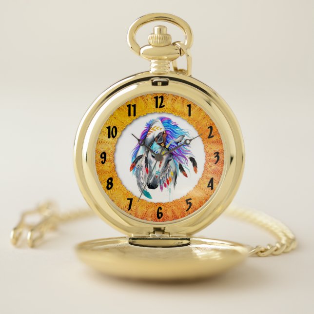 Rainbow watercolor war horse pocket watch (Inside)