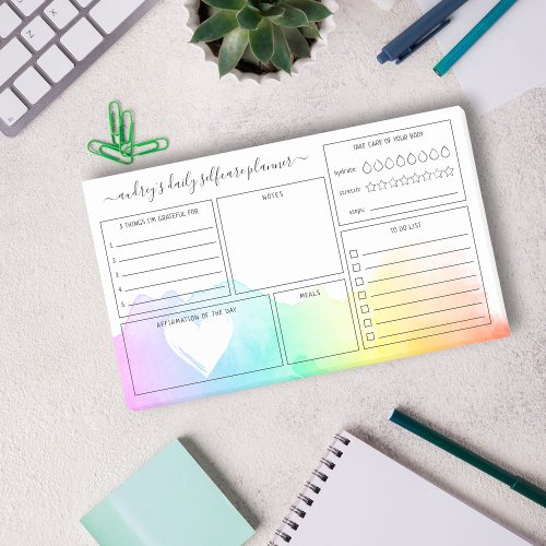 Rainbow Watercolor Wash Daily Selfcare Planner Post_it Notes