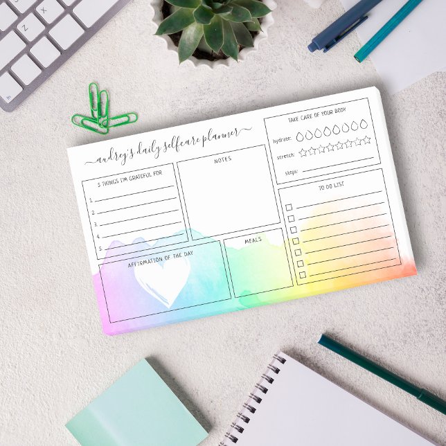 Rainbow Watercolor Wash Daily Selfcare Planner Post-it Notes (Creator Uploaded)