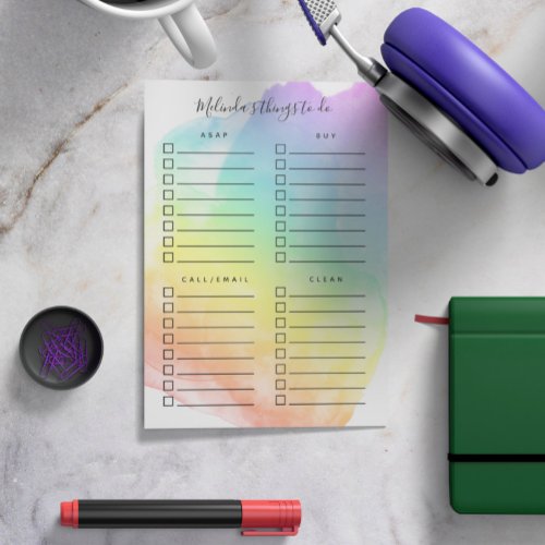 Rainbow Watercolor Wash Organized Things to Do Post_it Notes