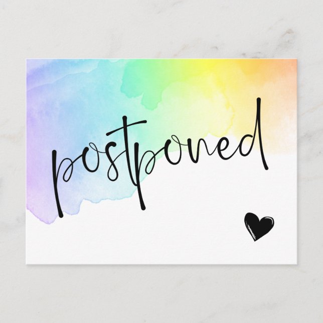 Rainbow Watercolor Wash Postponed Wedding Announcement Postcard (Front)