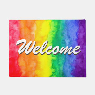 Rainbow Watercolor Wash Welcome Mat
