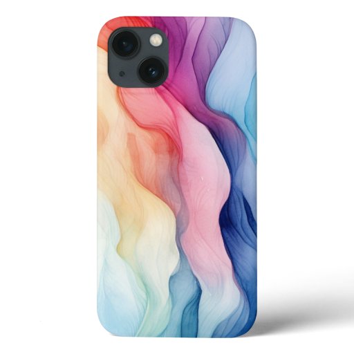 Rainbow Watercolor Wave Design iPhone 13 Case