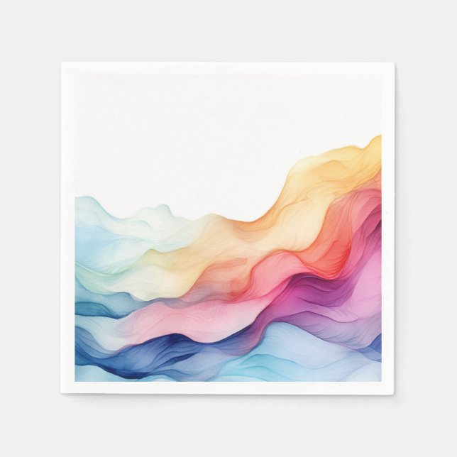 Rainbow Watercolor Wave Napkins (Front)