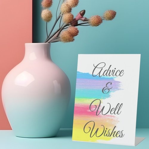 Rainbow Watercolor Wedding Advice and Well Wishes Pedestal Sign