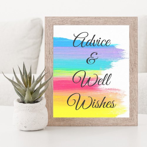 Rainbow Watercolor Wedding Advice and Well Wishes Poster