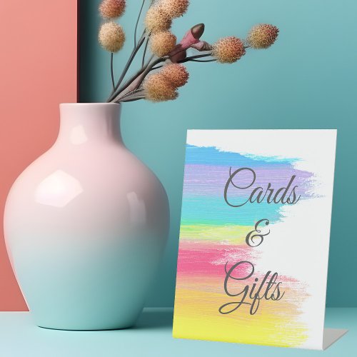 Rainbow Watercolor Wedding Cards and Gifts Table Pedestal Sign