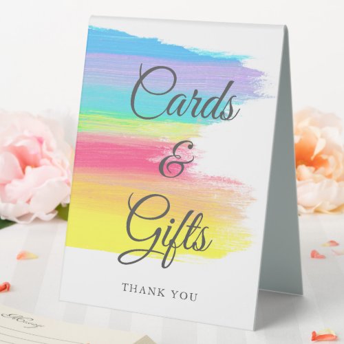 Rainbow Watercolor Wedding Cards and Gifts Table Tent Sign