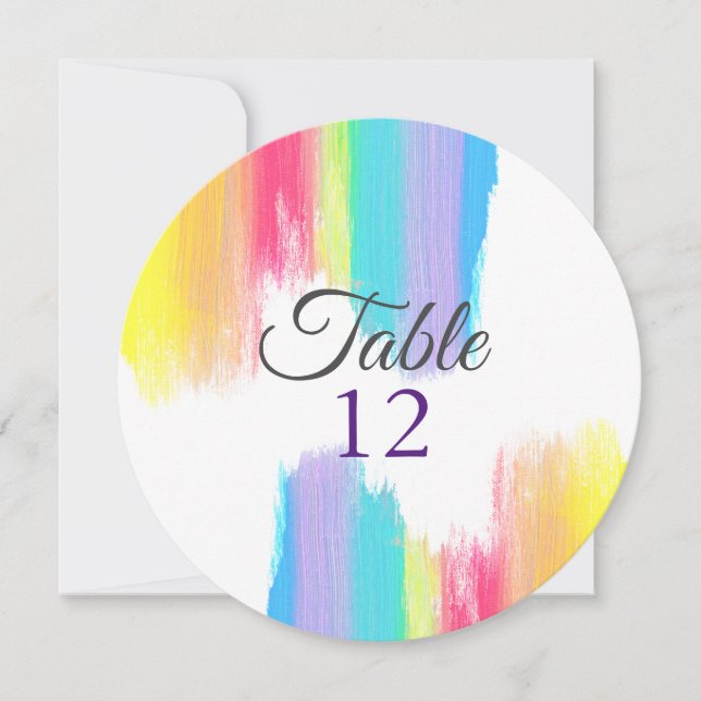 Rainbow Watercolor Wedding Circle Table Number (Front)