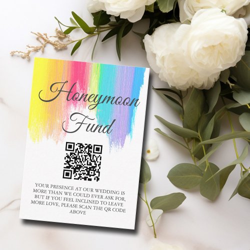 Rainbow Watercolor Wedding Honeymoon Fund QR Code Enclosure Card