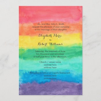 Rainbow Watercolor Wedding Invitation by sweeticedtea at Zazzle