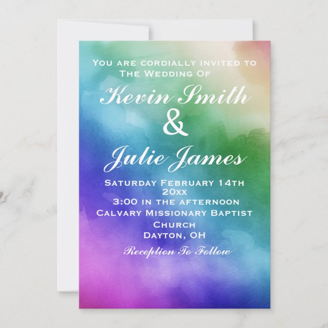 Rainbow Watercolor Wedding Invitation (Front)