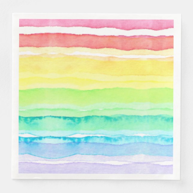 Rainbow Watercolor Wedding Paper Dinner Napkins (Front)