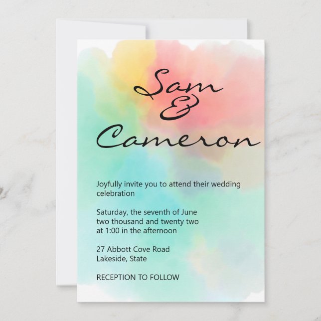 Rainbow Watercolor Wedding Simply Fresh and Classi Invitation (Front)
