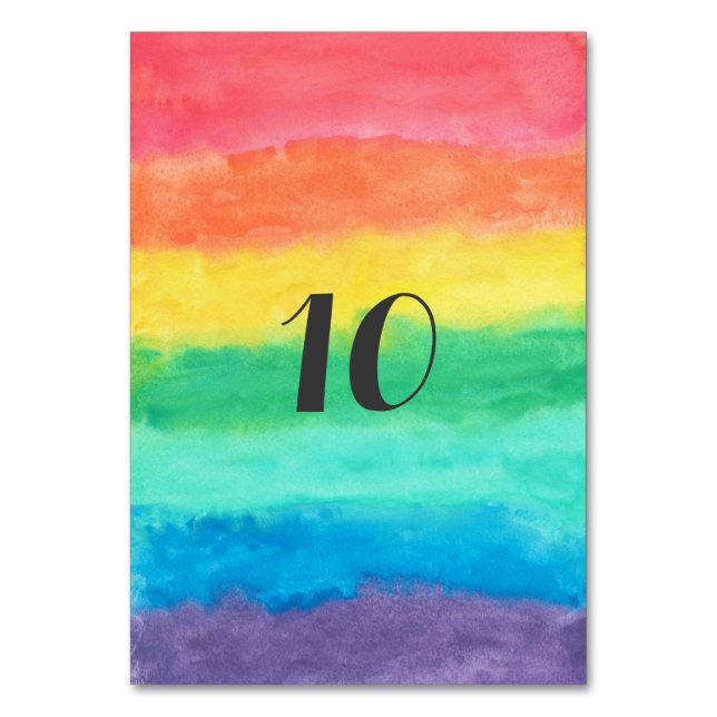 Rainbow Watercolor Wedding Table Number (Front)