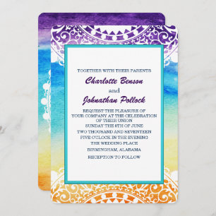 Rainbow Watercolor White Mandala Wedding Invitation