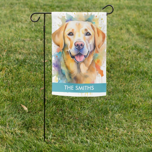 Rainbow Watercolor Yellow Labrador  Garden Flag (In SItu)