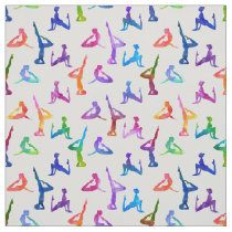Rainbow Watercolor Yoga Silhouettes Fabric