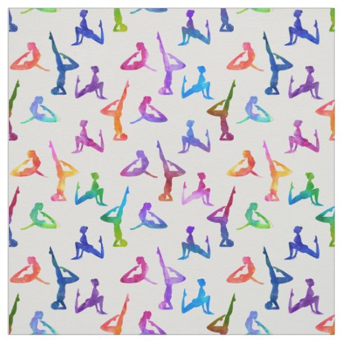 Rainbow Watercolor Yoga Silhouettes Fabric