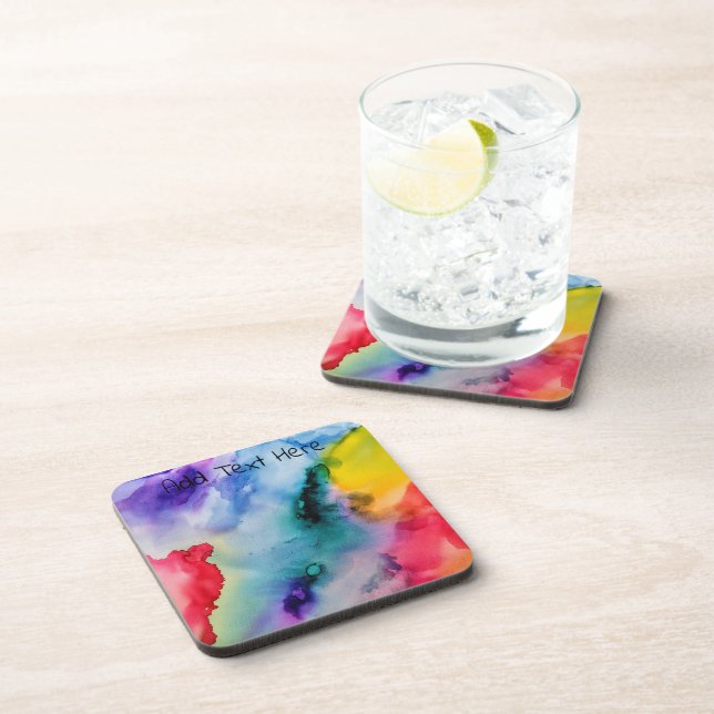 Rainbow Watercolored Texture Beverage Coaster (Right Side)