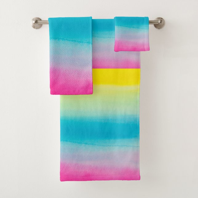 Rainbow watercolors bath towel set (Insitu)