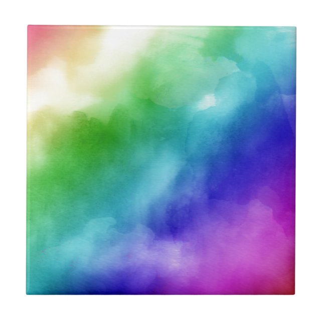 Rainbow Watercolors Ceramic Tile (Front)