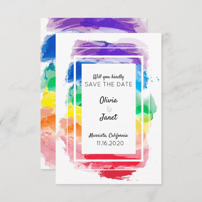 Rainbow Watercolors Collection Save The Date Invitation (Front/Back)
