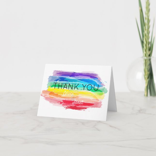 Rainbow Watercolors Collection Thank You Card (Front)