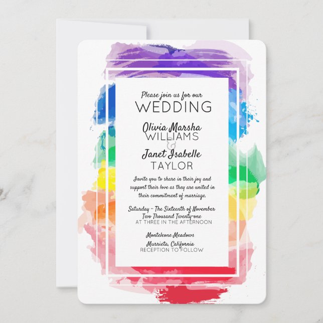 Rainbow Watercolors Collection Wedding Invitation (Front)