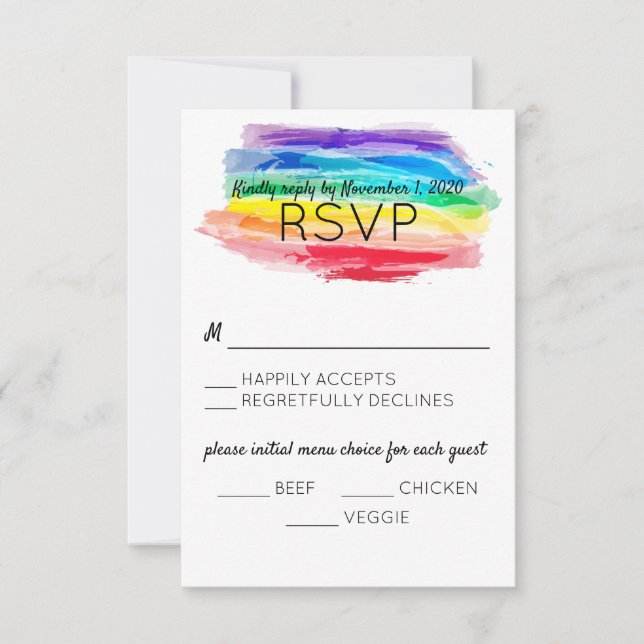 Rainbow Watercolors Wedding Reply Card (Front)