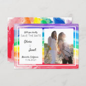 Rainbow Watercolors Wedding Save The Date PHOTO Invitation (Front/Back)
