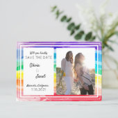 Rainbow Watercolors Wedding Save The Date PHOTO Invitation (Standing Front)