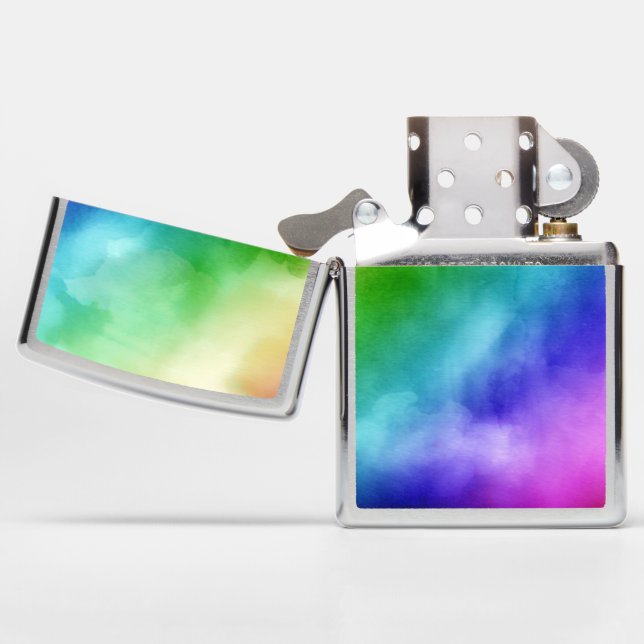 Rainbow Watercolors Zippo Lighter (Opened)