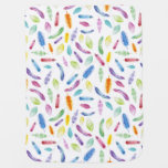 Rainbow watercolour feathers baby blanket