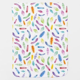 Rainbow watercolour feathers baby blanket