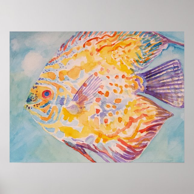 Rainbow Watercolour Fish Painting Cute Poster (Front)